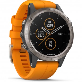 Часы GARMIN FENIX 5 PLUS SAPPHIRE титановый с оранжевым ремешком