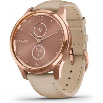 Часы GARMIN VIVOMOVE LUXE розовое золото PVD 18K со светло-песочным ремешком из итальянской кожи