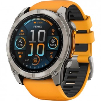 Смарт-часы GARMIN FENIX 8 – 51 мм, AMOLED Sapphire, титан с силиконовым ремешком цвета Spark Orange/Graphite