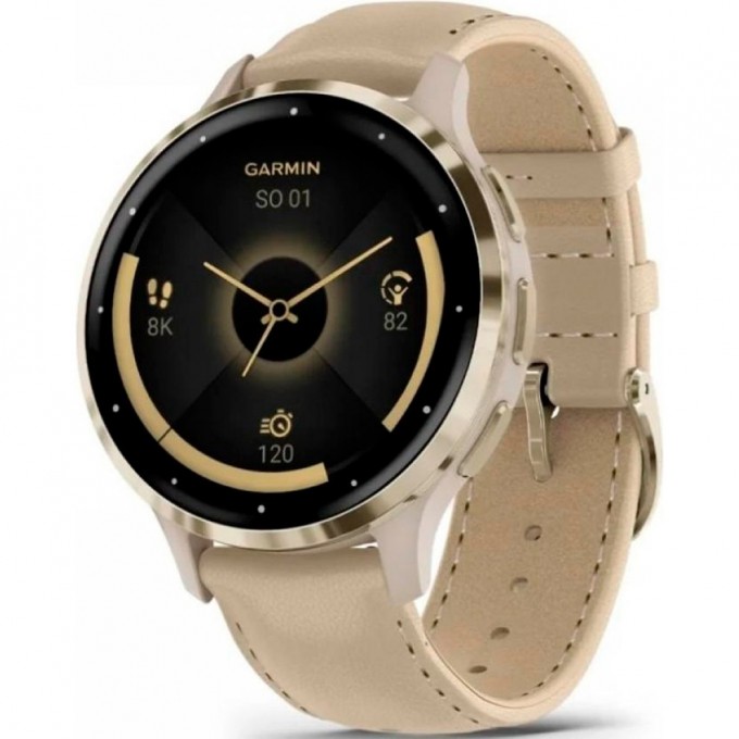 Смарт-часы GARMIN VENU 3S SOFT GOLD STAINLESS STEEL BEZEL WITH FRENCH GRAY CASE AND LEATHER BAND 010-02785-55